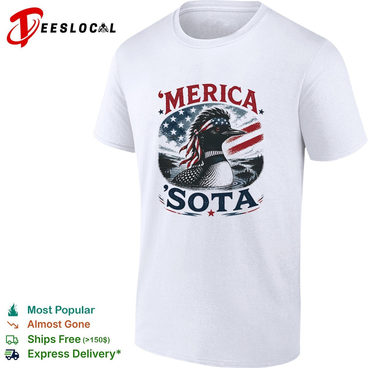 Merica Sota Minnesota Loon Patriotic Flag American Wildlife Bird shirt Unisex
