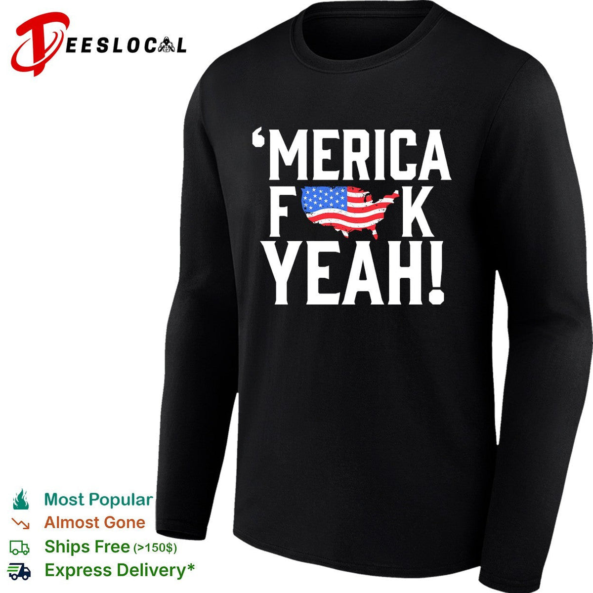 Merica censored bold USA map flag text shirt Unisex