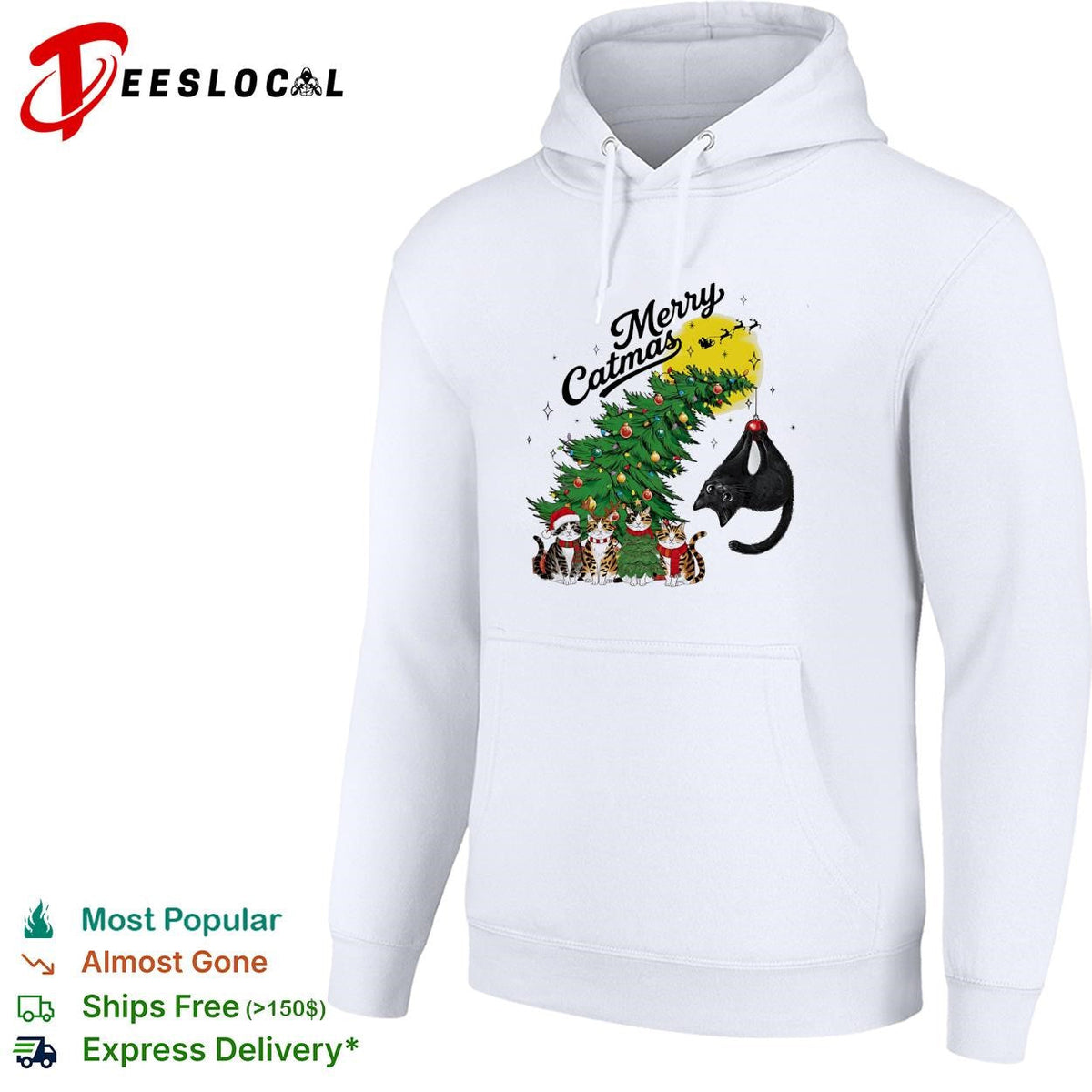 Merry Catmas cats around Christmas tree holiday humor shirt Unisex