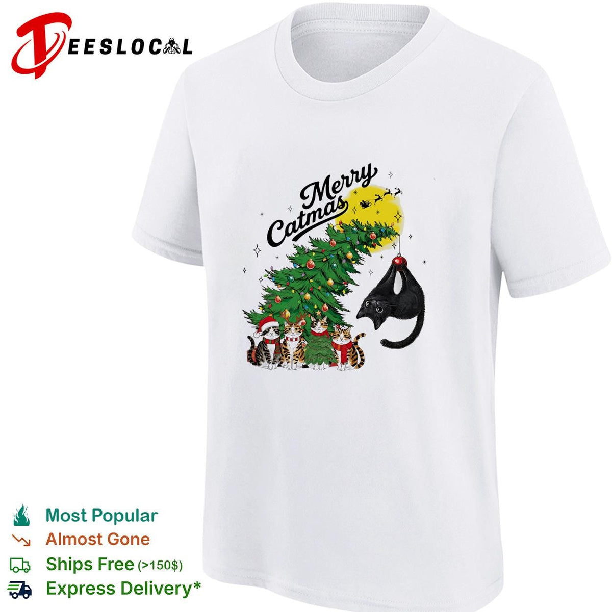 Merry Catmas cats around Christmas tree holiday humor shirt Unisex