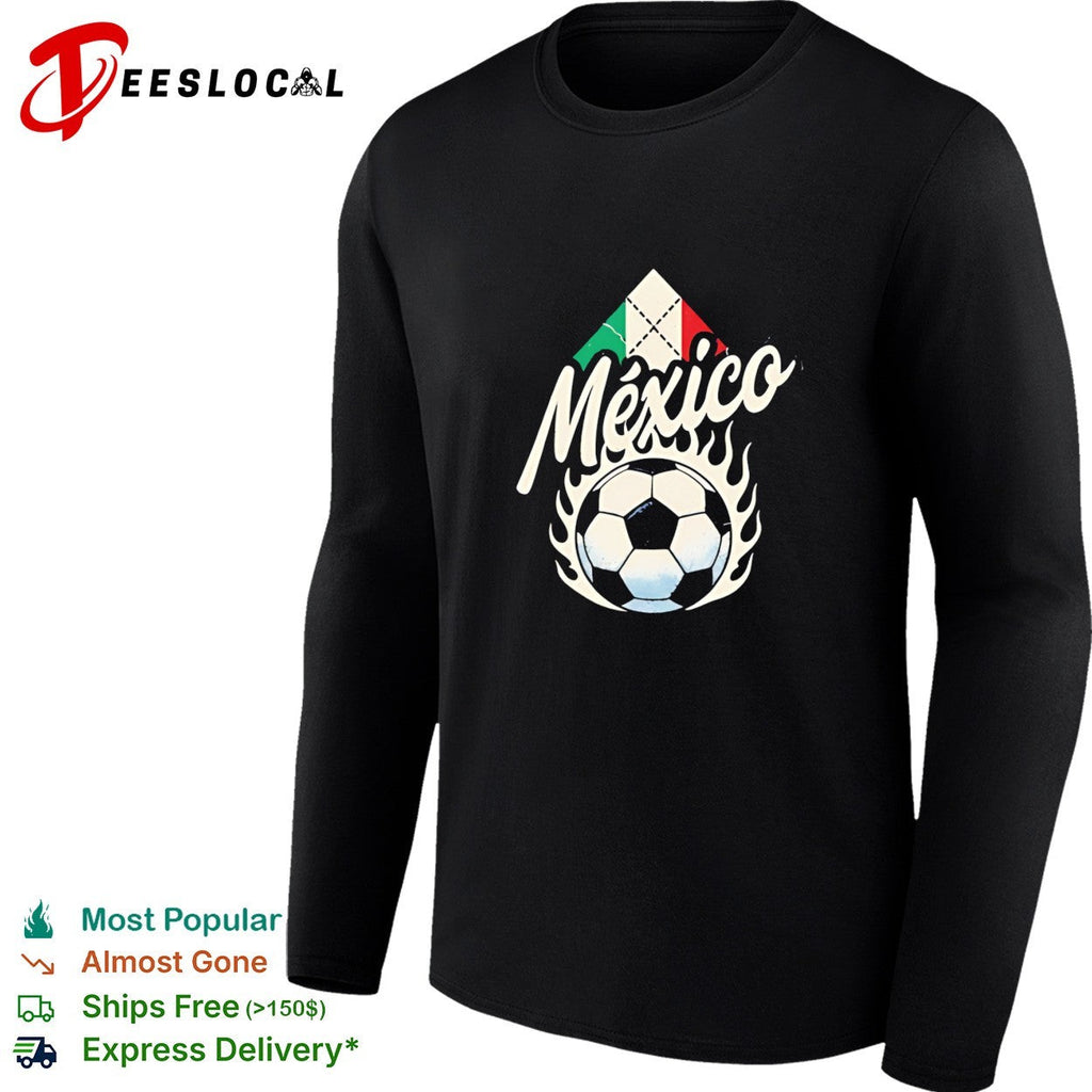 Mexico soccer flaming ball flag diamond vintage dark shirt Unisex