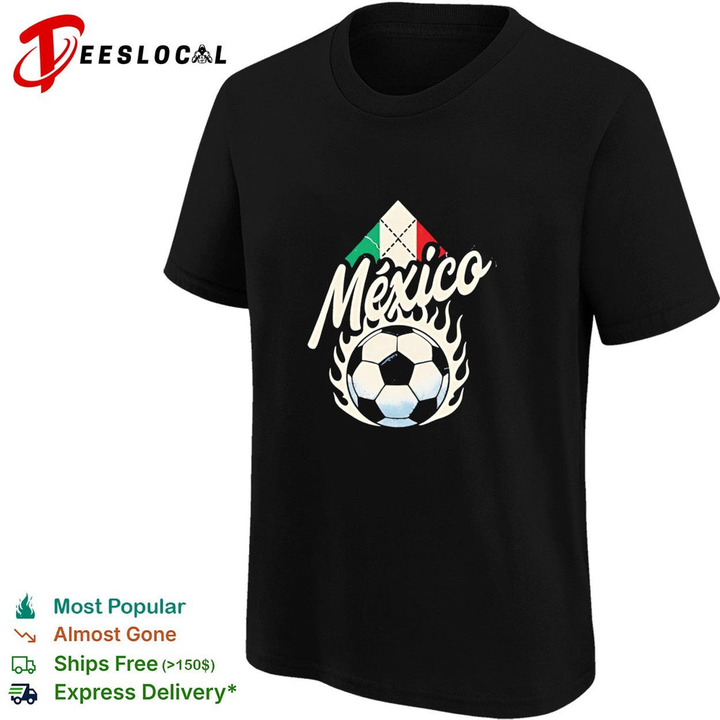 Mexico soccer flaming ball flag diamond vintage dark shirt Unisex