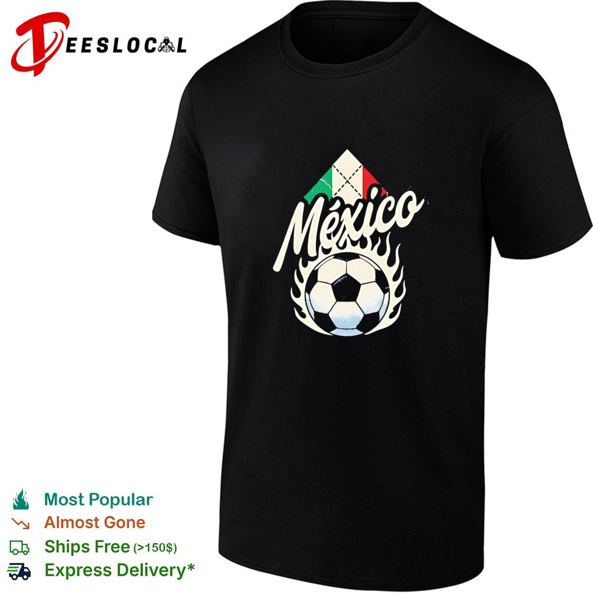 Mexico soccer flaming ball flag diamond vintage dark shirt Unisex
