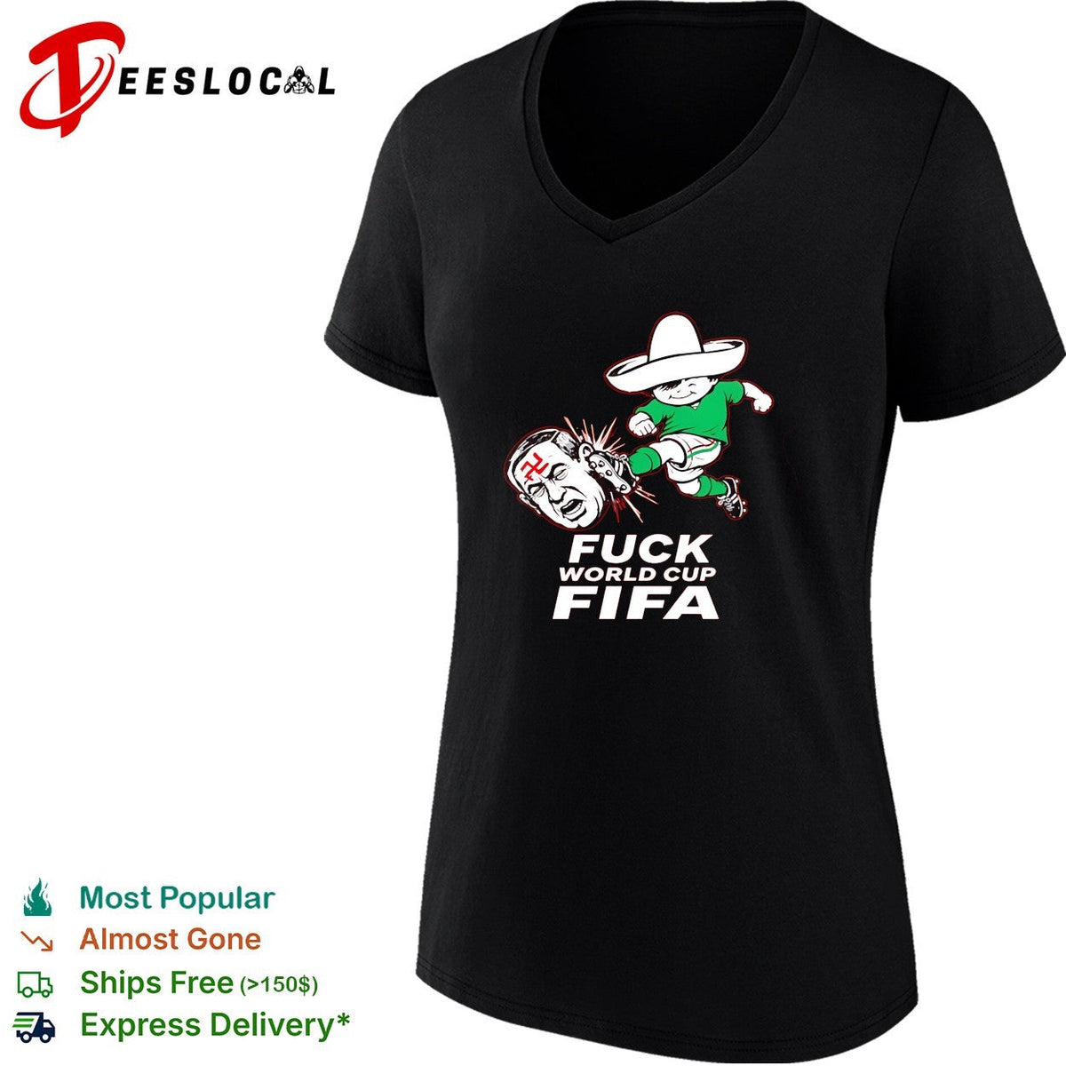 Mexico soccer mascot kicking World Cup anti-FIFA red bold shirt Unisex