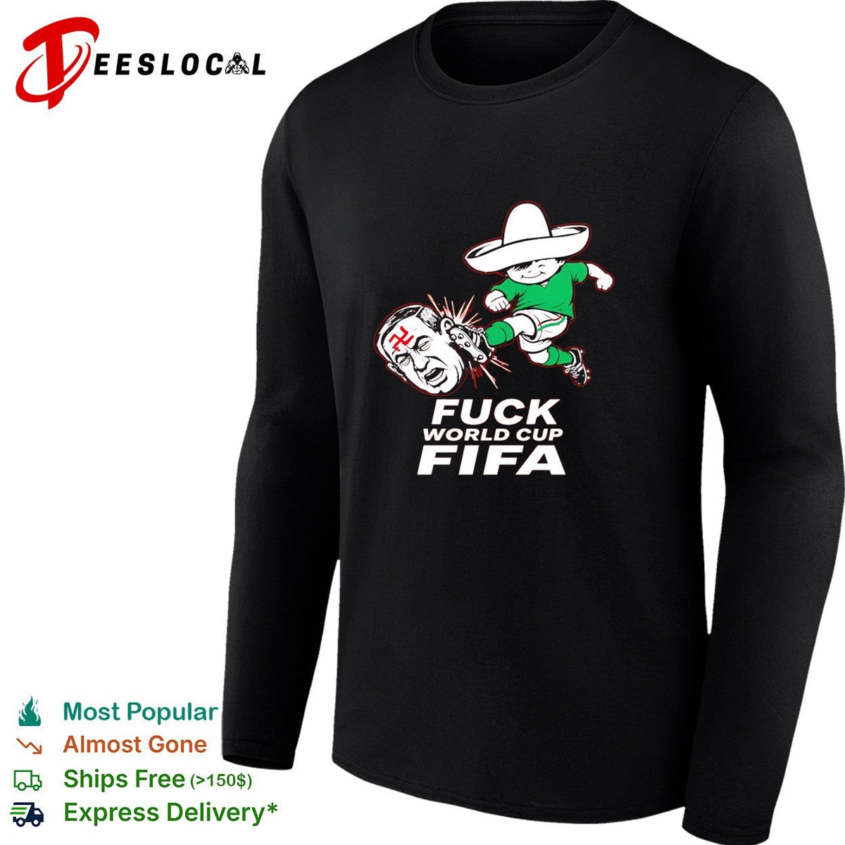 Mexico soccer mascot kicking World Cup anti-FIFA red bold shirt Unisex