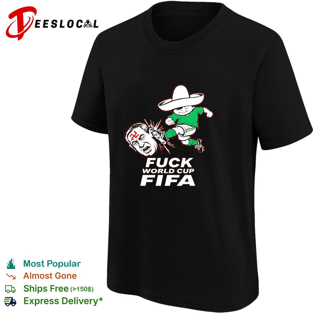 Mexico soccer mascot kicking World Cup anti-FIFA red bold shirt Unisex
