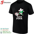 Mexico soccer mascot kicking World Cup anti-FIFA red bold shirt Unisex