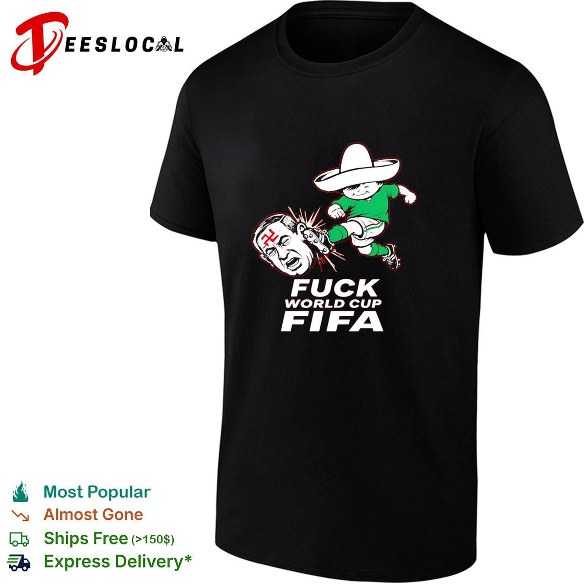 Mexico soccer mascot kicking World Cup anti-FIFA red bold shirt Unisex