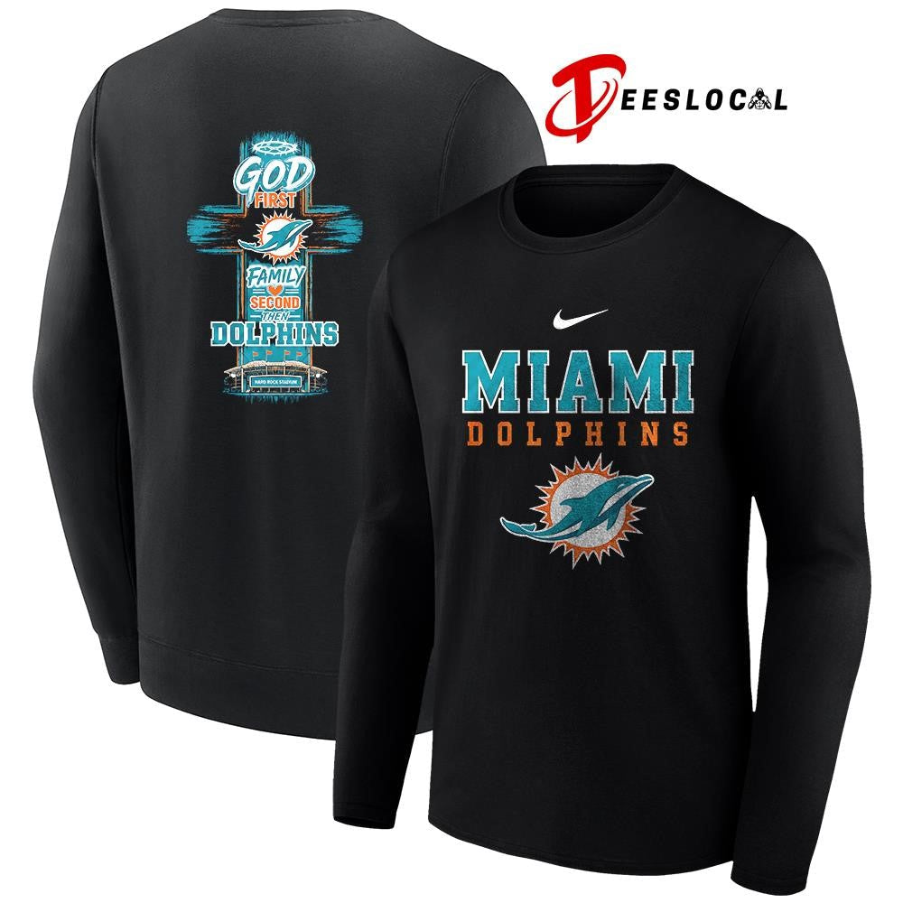 Miami Dolphins God first family second cross shirt Unisex