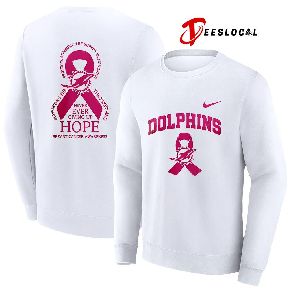 Miami Dolphins never ever giving up hope breast cancer awareness shirt Unisex