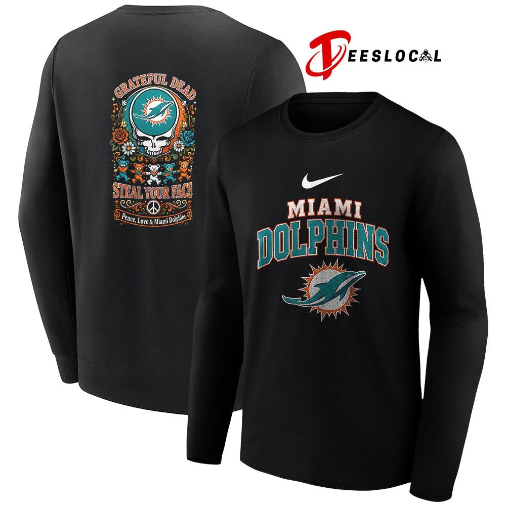 Miami Dolphins x Grateful Dead steal your face peace love logo shirt Unisex