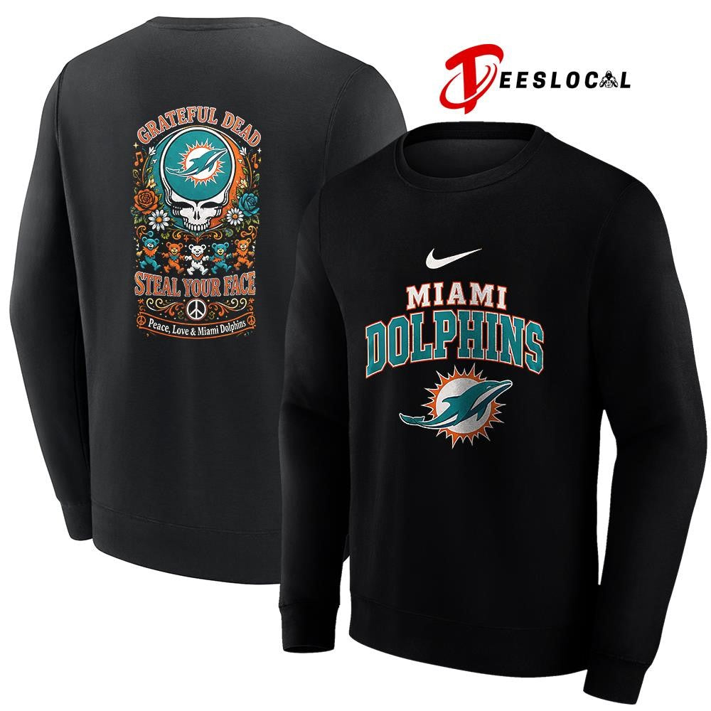 Miami Dolphins x Grateful Dead steal your face peace love logo shirt Unisex