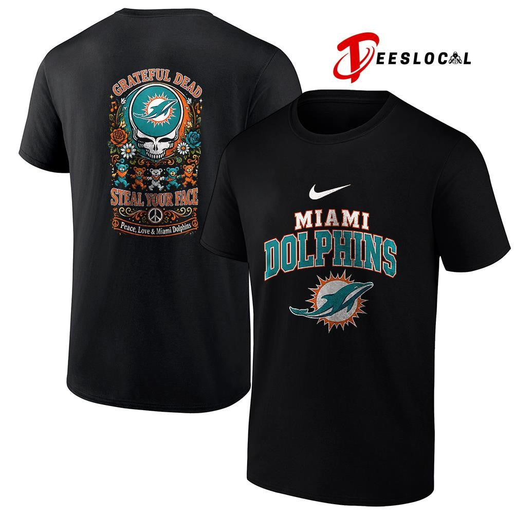 Miami Dolphins x Grateful Dead steal your face peace love logo shirt Unisex