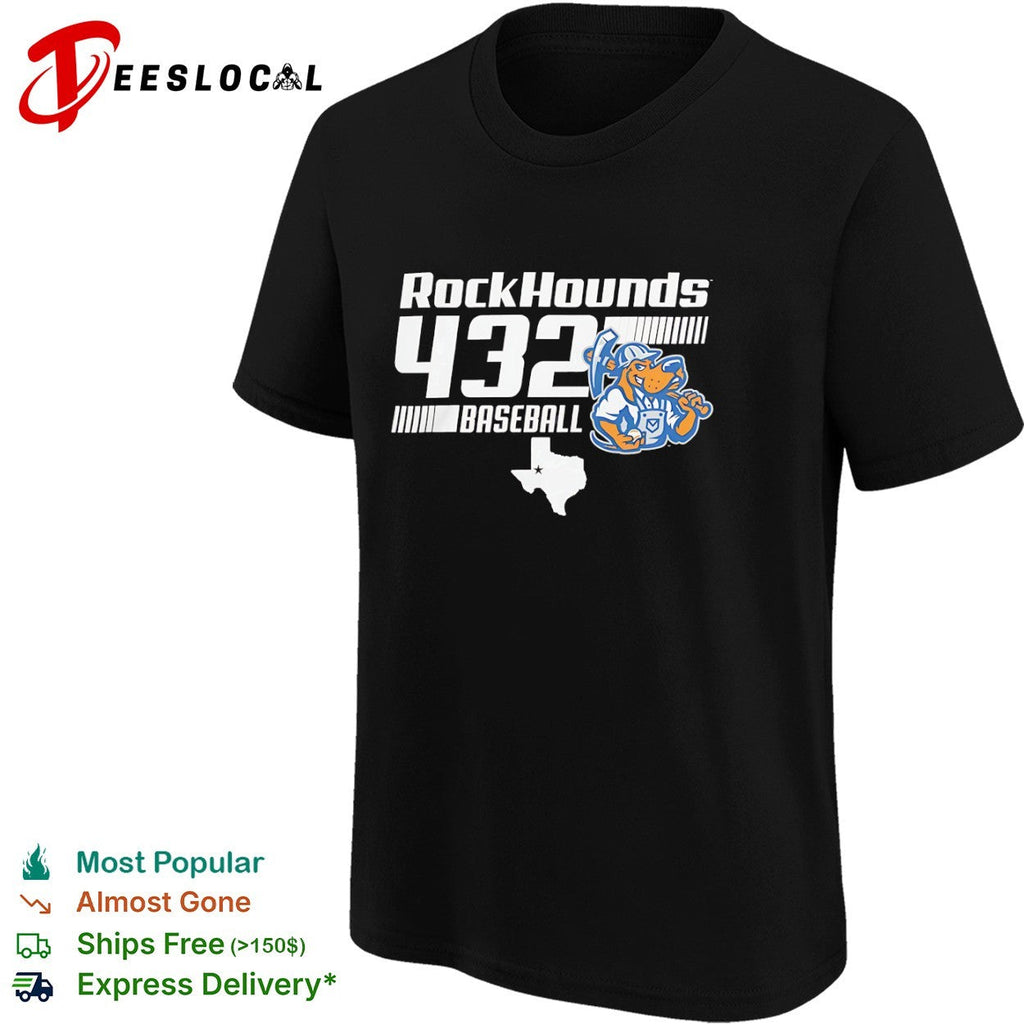 Midland RockHounds 432 Baseball Texas Map Mascot shirt Unisex