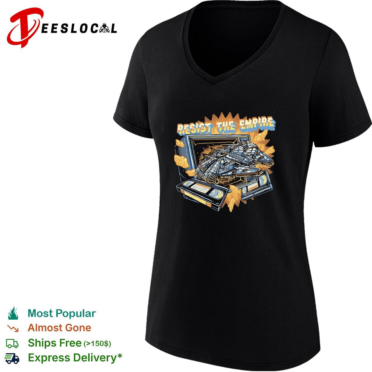 Millennium Falcon bursting through TV resist the empire shirt Unisex