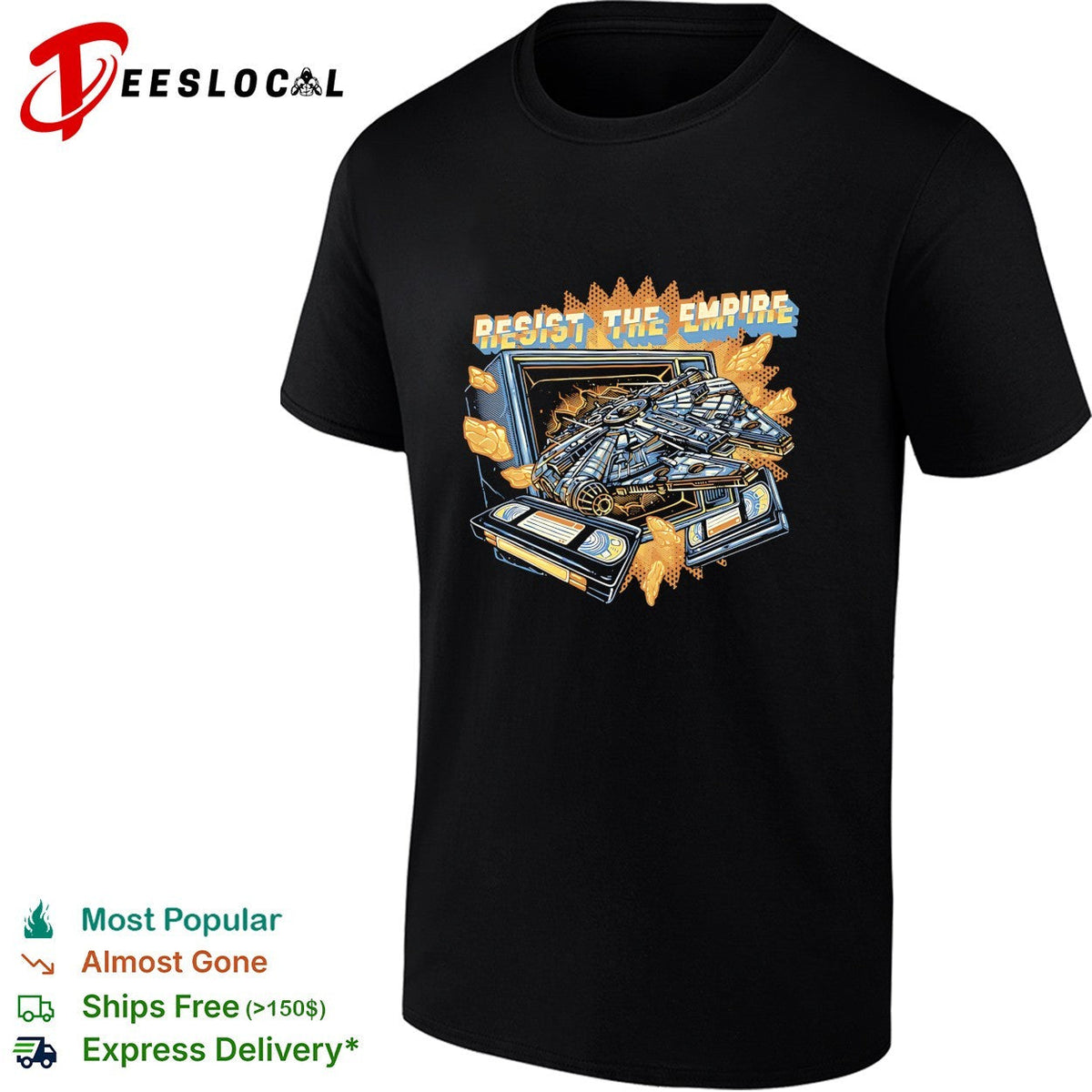 Millennium Falcon bursting through TV resist the empire shirt Unisex