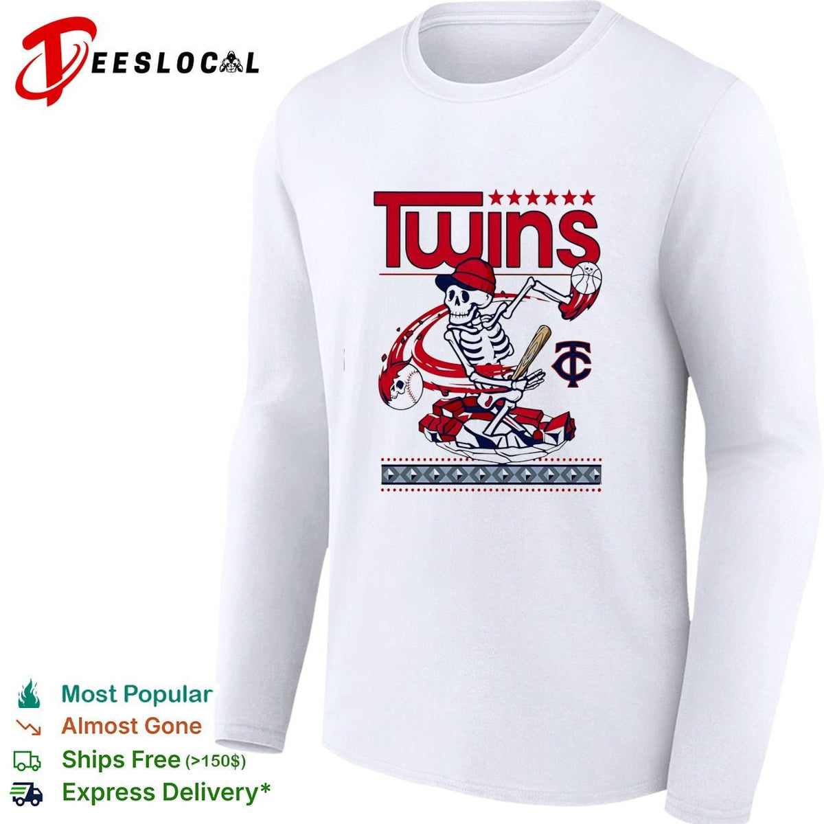 Minnesota Twins skeleton baseball player batting vintage art shirt Unisex