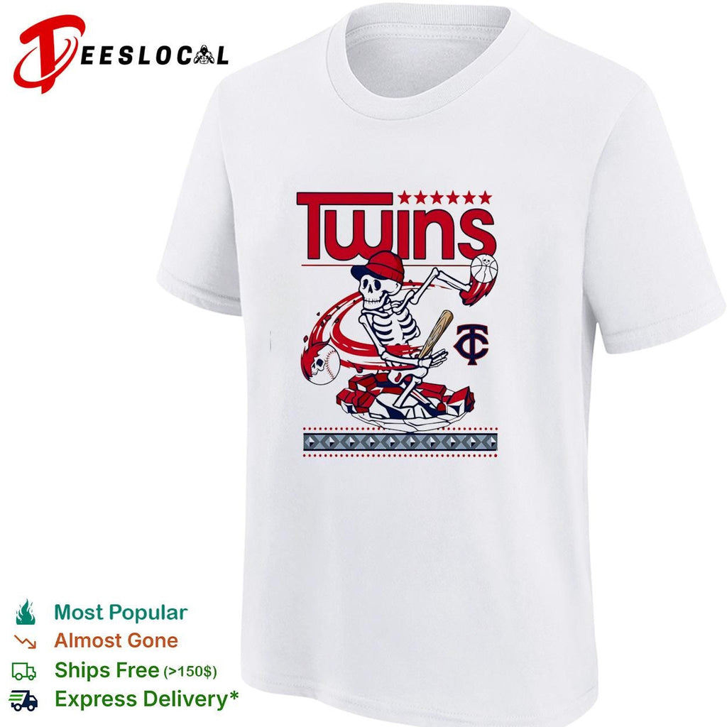 Minnesota Twins skeleton baseball player batting vintage art shirt Unisex