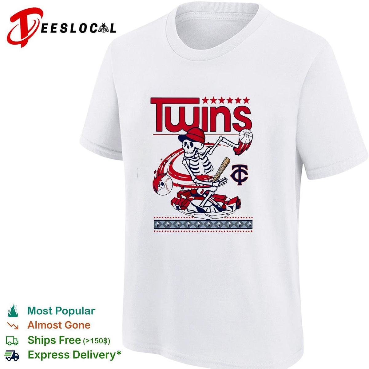 Minnesota Twins skeleton baseball player batting vintage art shirt Unisex