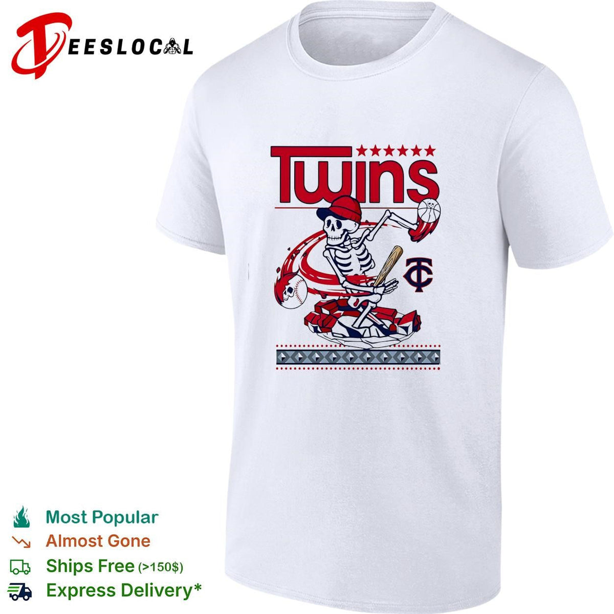 Minnesota Twins skeleton baseball player batting vintage art shirt Unisex