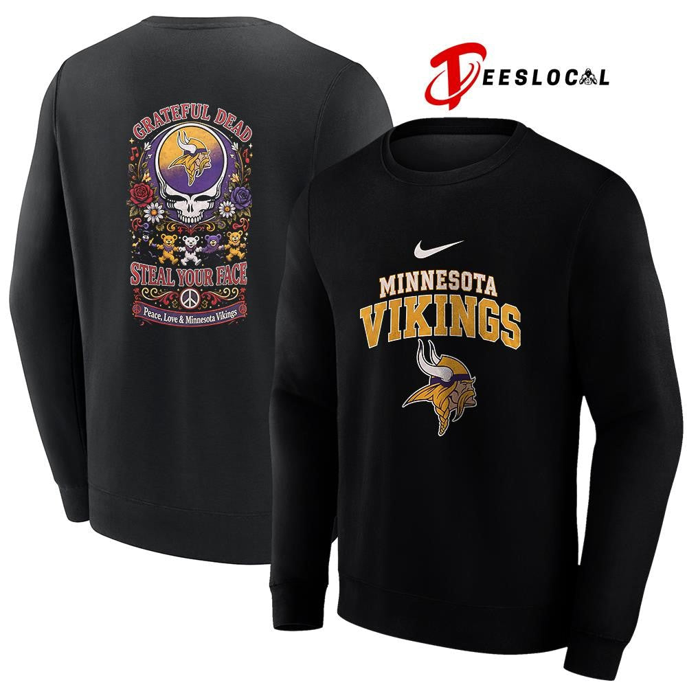 Minnesota Vikings x Grateful Dead steal your face peace love logo shirt Unisex