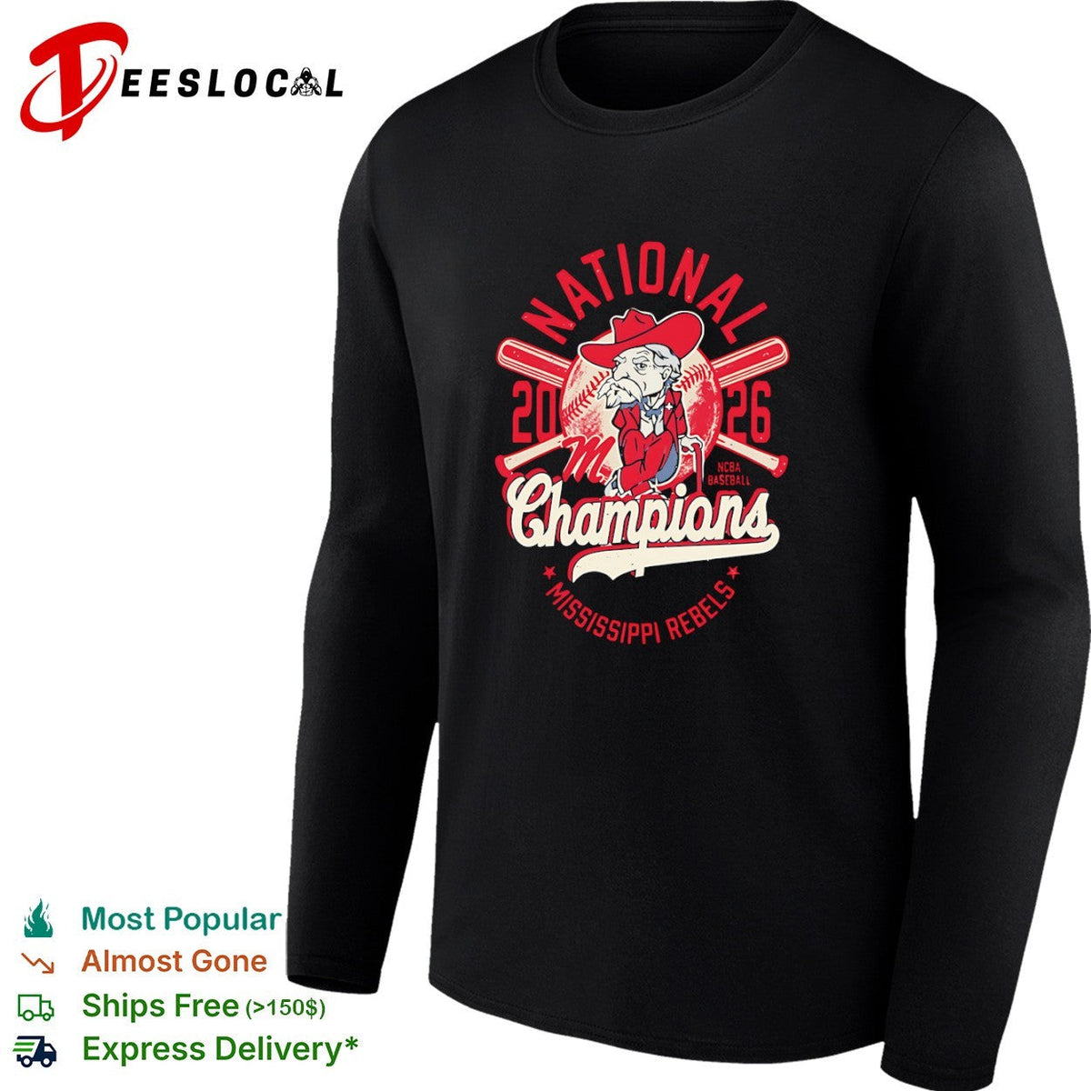 Mississippi Rebels National Champions 2026 NCBA Baseball Mascot shirt Unisex