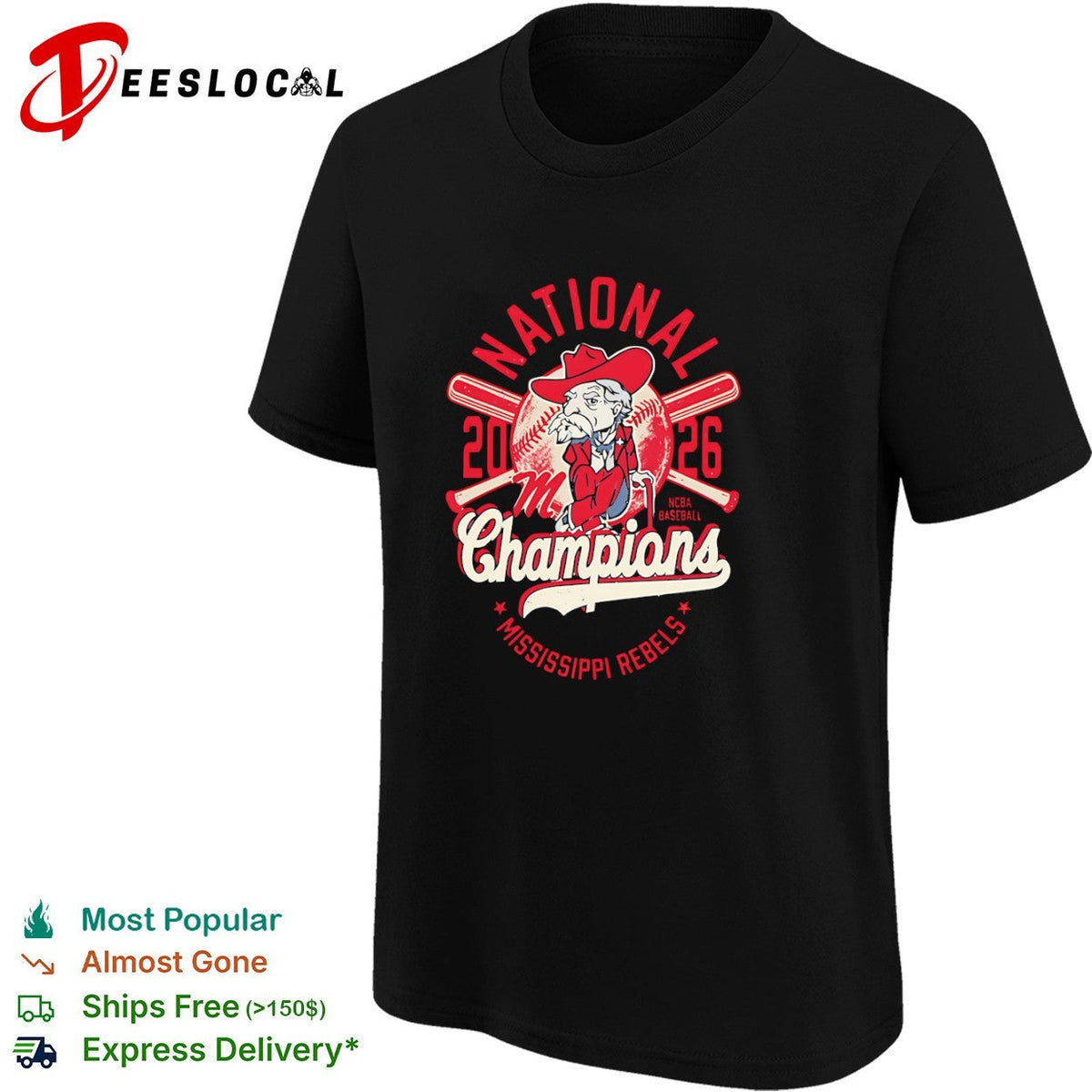 Mississippi Rebels National Champions 2026 NCBA Baseball Mascot shirt Unisex