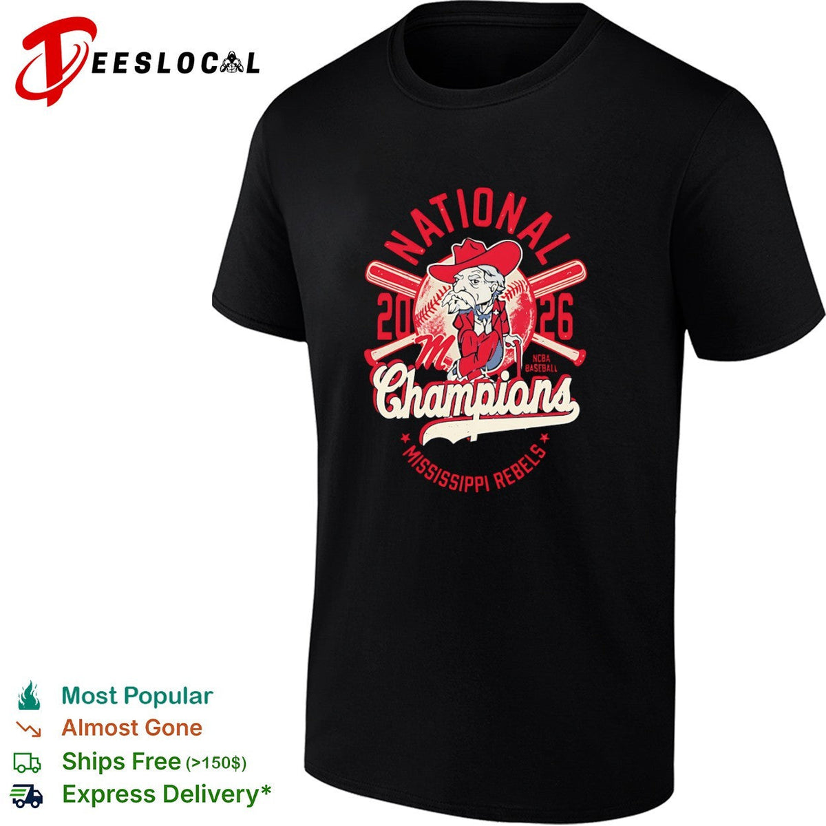 Mississippi Rebels National Champions 2026 NCBA Baseball Mascot shirt Unisex