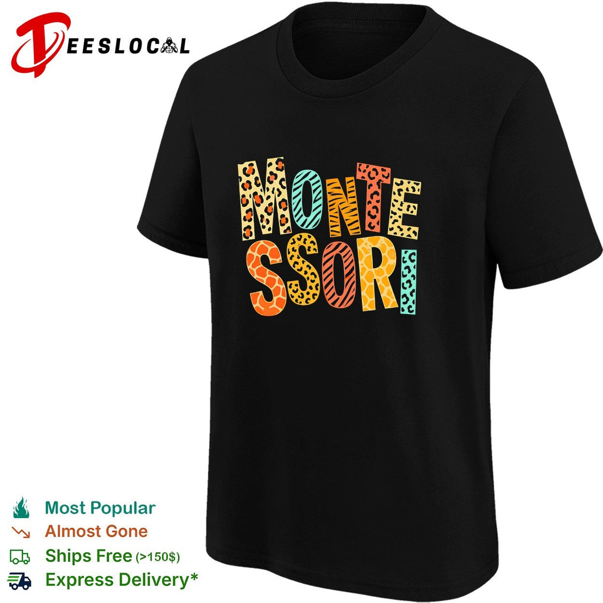Montessori leopard print text shirt Unisex