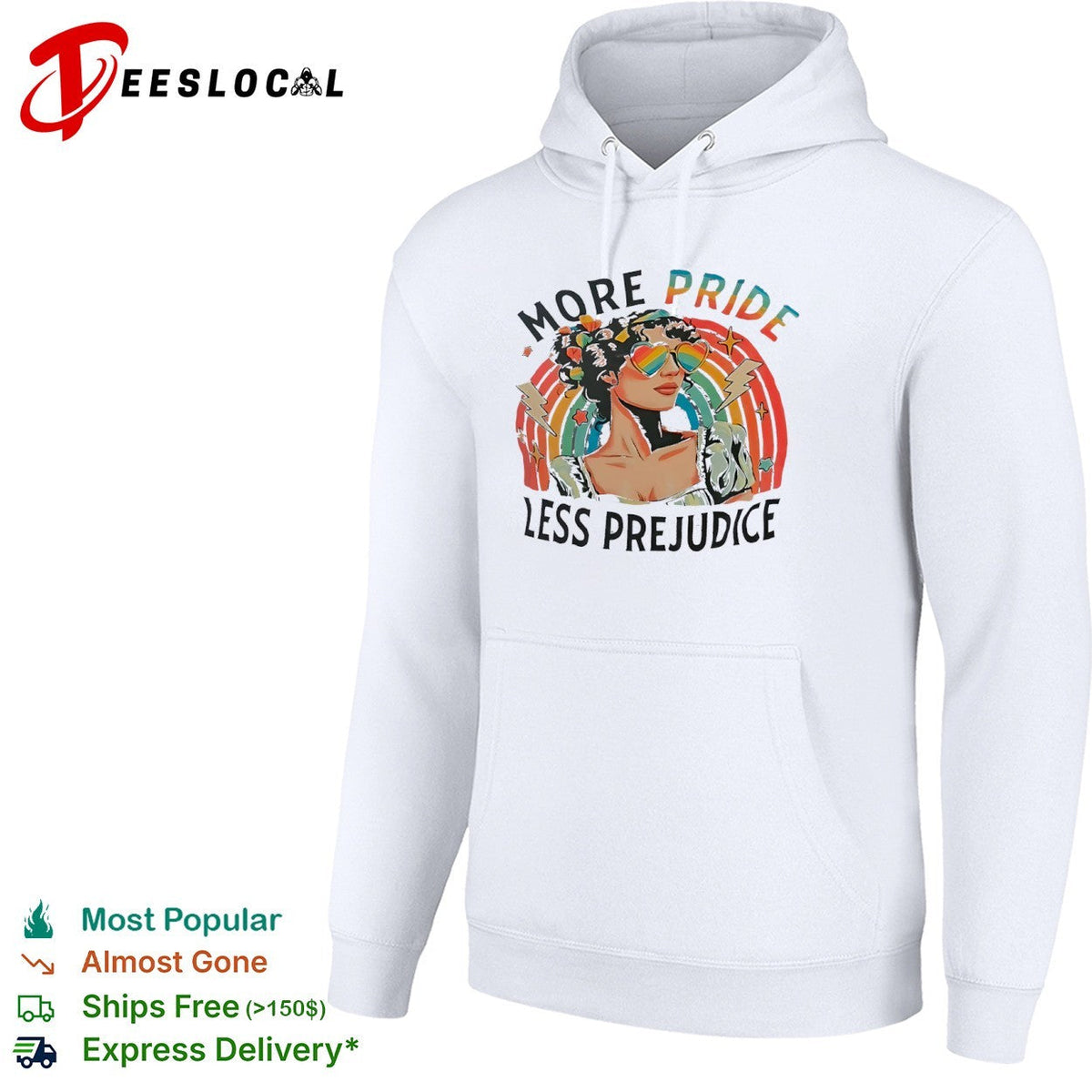 More Pride Less Prejudice Rainbow Heart Sunglasses Pride Month Themed Adult shirt Unisex