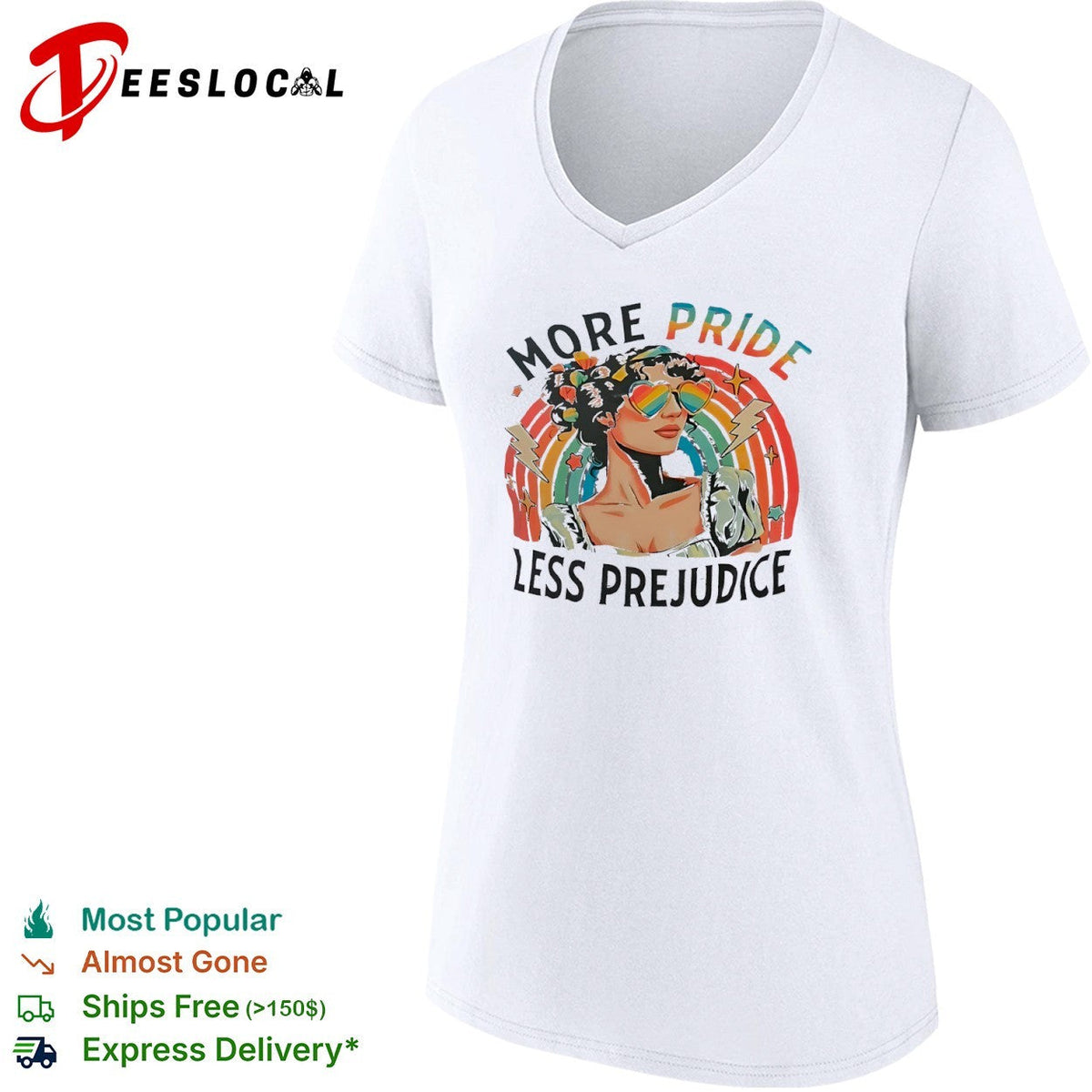 More Pride Less Prejudice Rainbow Heart Sunglasses Pride Month Themed Adult shirt Unisex