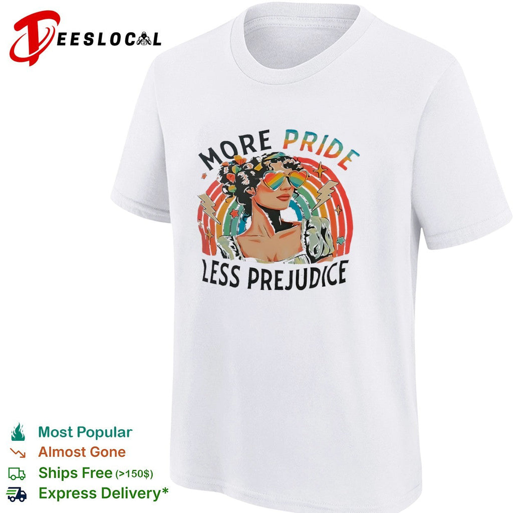 More Pride Less Prejudice Rainbow Heart Sunglasses Pride Month Themed Adult shirt Unisex