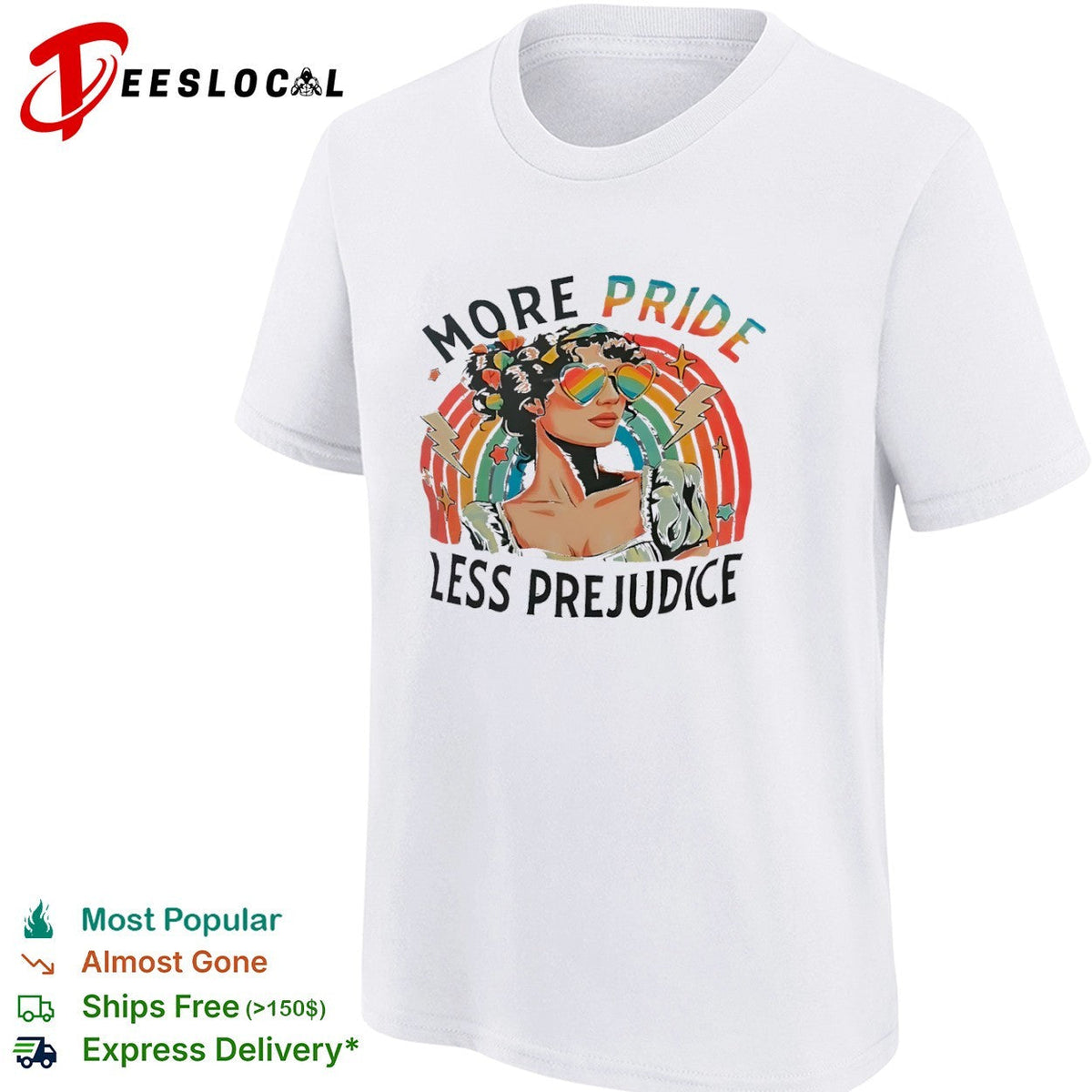 More Pride Less Prejudice Rainbow Heart Sunglasses Pride Month Themed Adult shirt Unisex