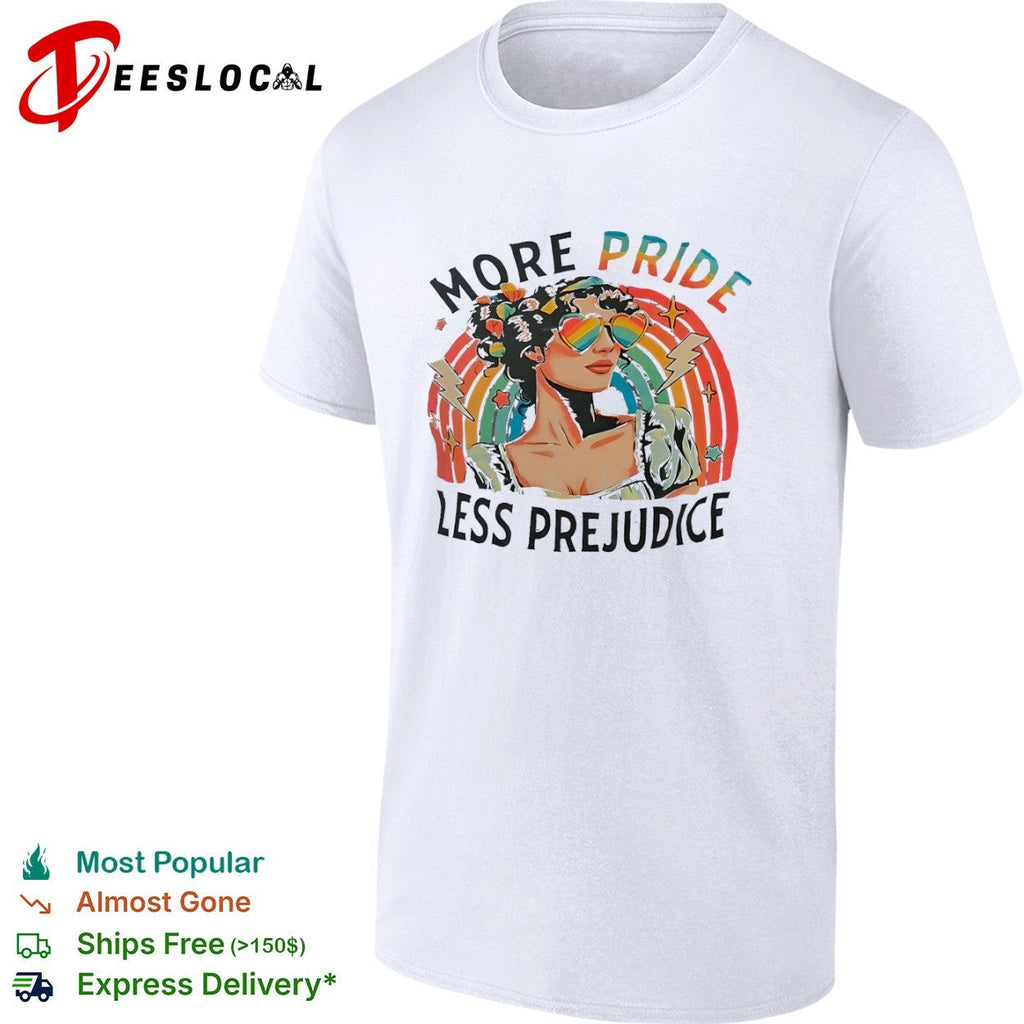 More Pride Less Prejudice Rainbow Heart Sunglasses Pride Month Themed Adult shirt Unisex