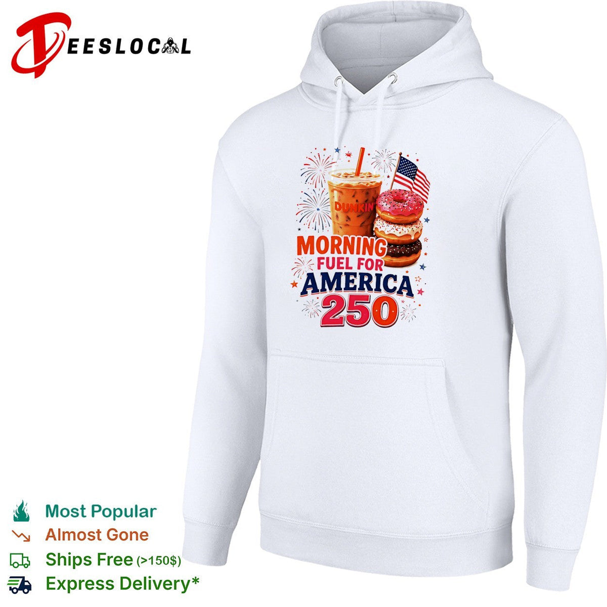 Morning fuel for America 250 iced coffee and donuts patriotic fireworks shirt Unisex