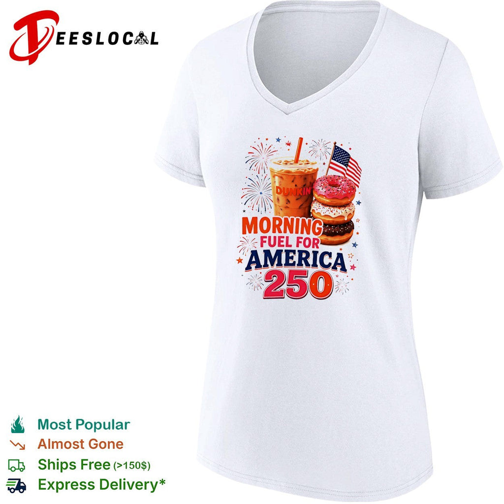 Morning fuel for America 250 iced coffee and donuts patriotic fireworks shirt Unisex