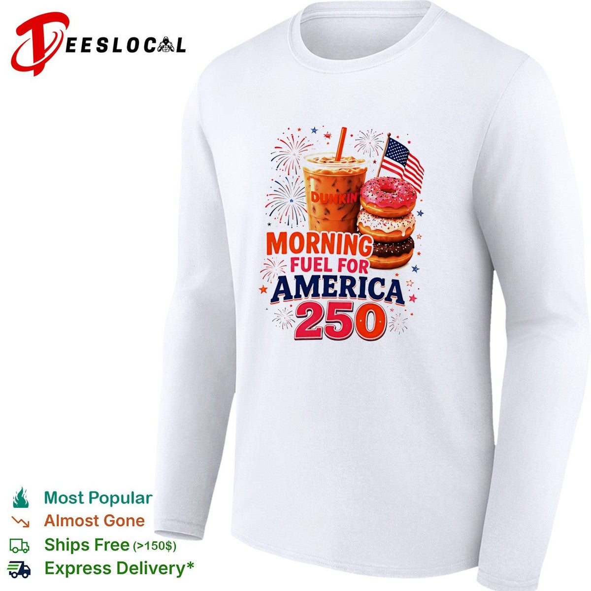 Morning fuel for America 250 iced coffee and donuts patriotic fireworks shirt Unisex