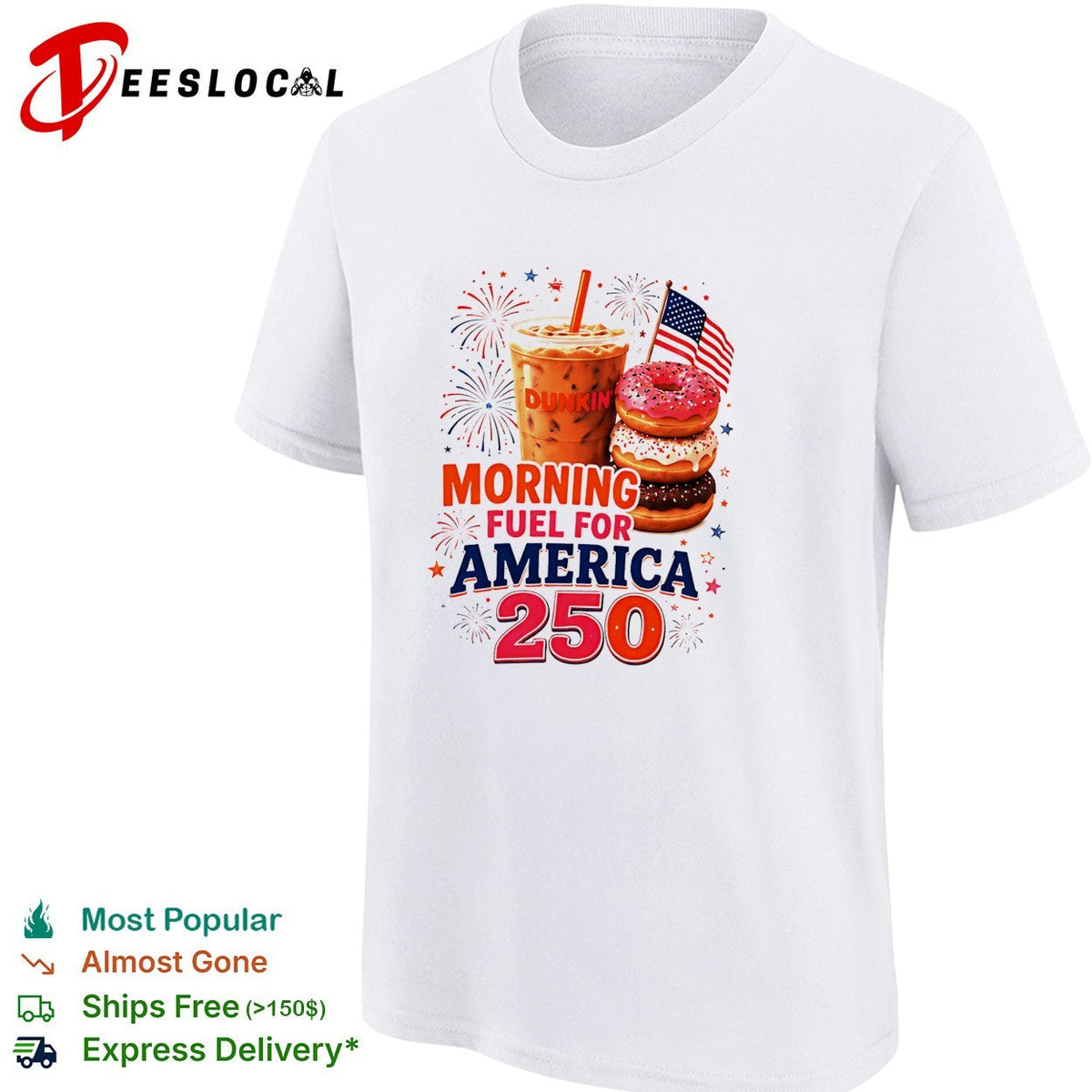 Morning fuel for America 250 iced coffee and donuts patriotic fireworks shirt Unisex
