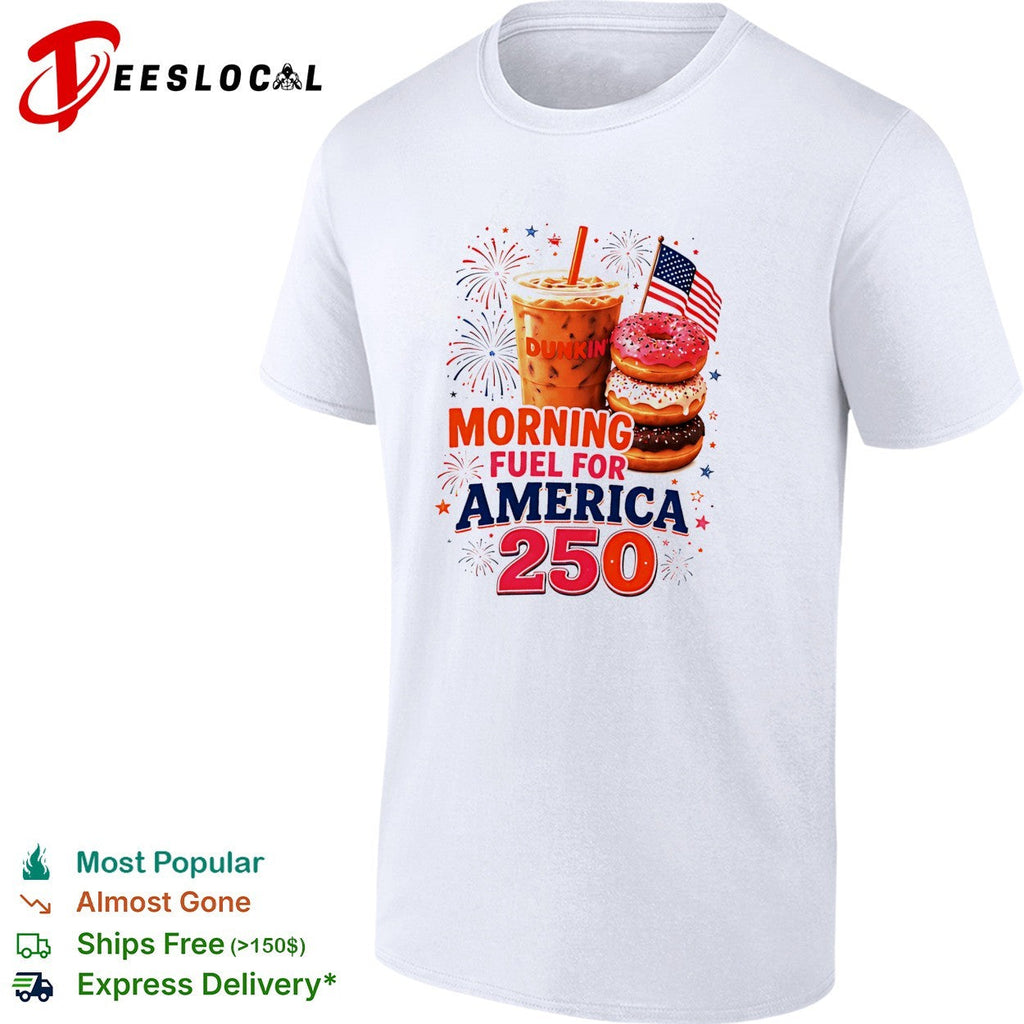 Morning fuel for America 250 iced coffee and donuts patriotic fireworks shirt Unisex