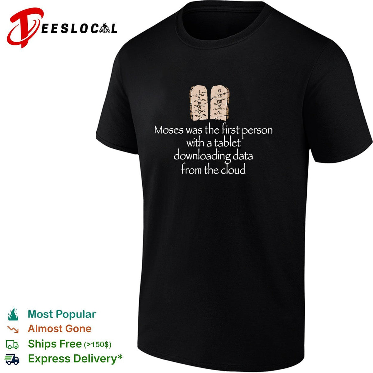 Moses first person with a tablet downloading data from the cloud shirt Unisex