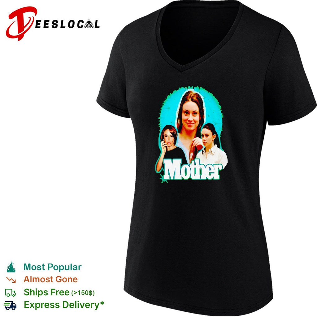 Mother true crime photo montage bold white lettering dark graphic shirt Unisex