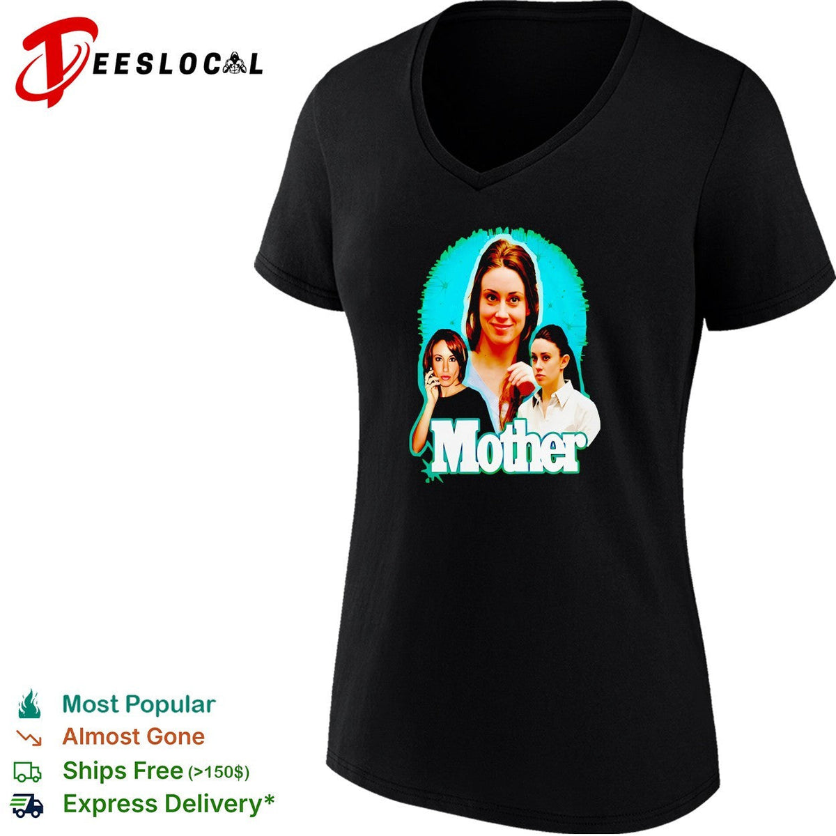 Mother true crime photo montage bold white lettering dark graphic shirt Unisex