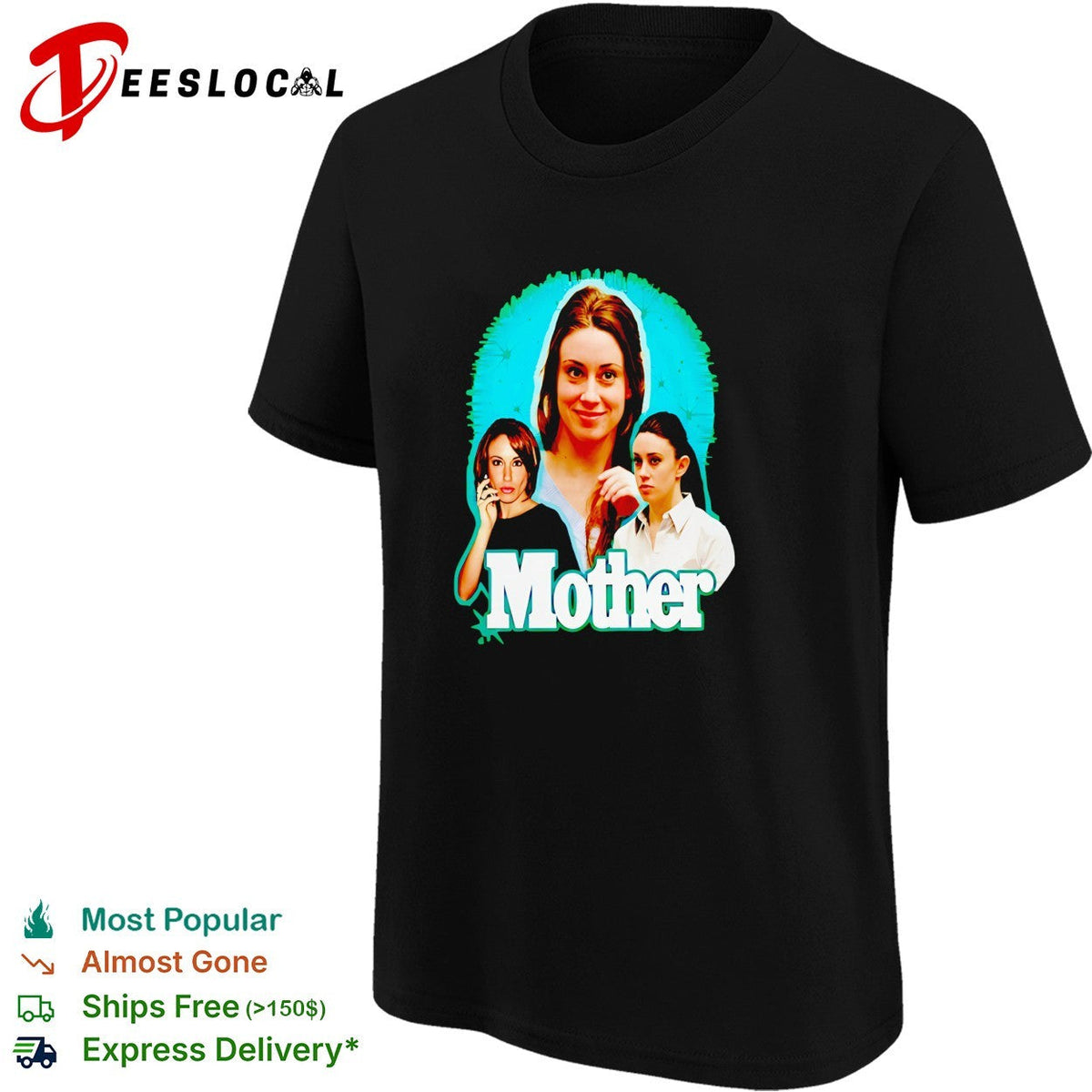 Mother true crime photo montage bold white lettering dark graphic shirt Unisex