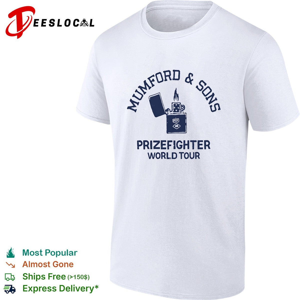Mumford and Sons Prizefighter World Tour Zippo Lighter Logo Band Concert shirt Unisex