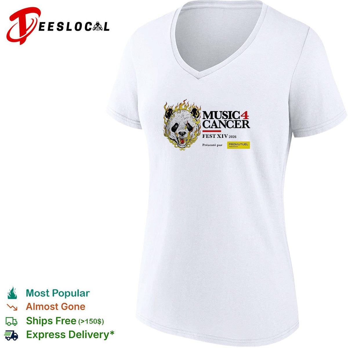 Music 4 Cancer Fest XIV 2026 flaming panda artistic event promotional white shirt Unisex