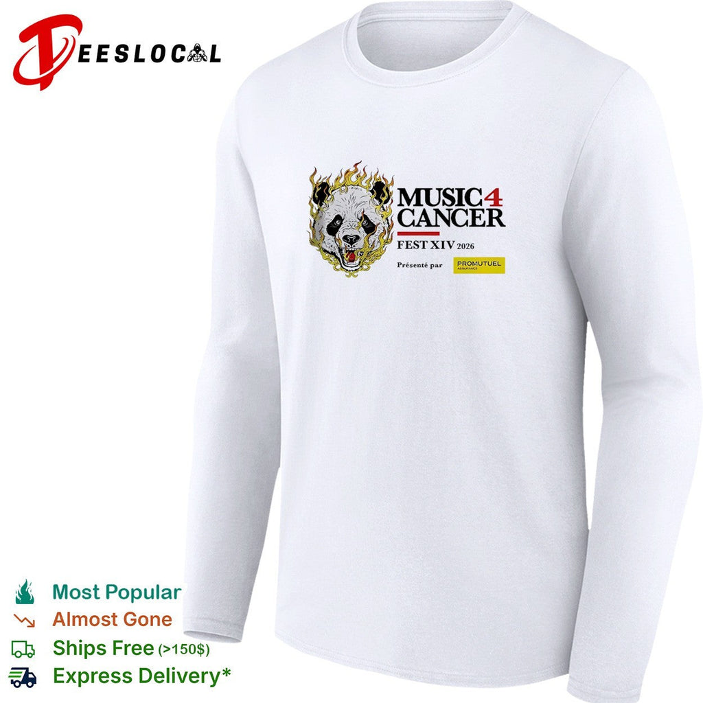 Music 4 Cancer Fest XIV 2026 flaming panda artistic event promotional white shirt Unisex