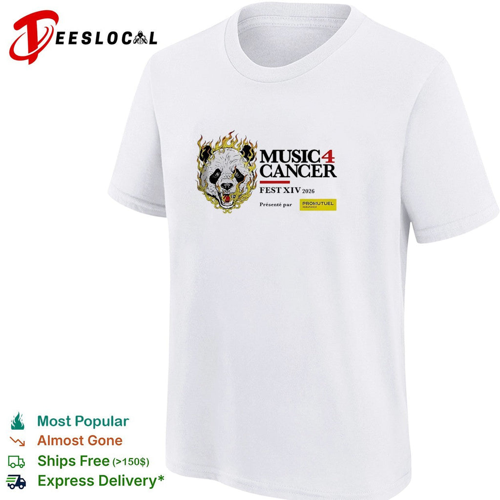 Music 4 Cancer Fest XIV 2026 flaming panda artistic event promotional white shirt Unisex
