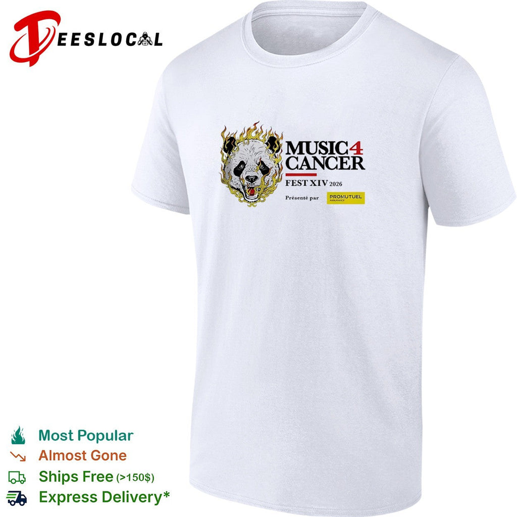 Music 4 Cancer Fest XIV 2026 flaming panda artistic event promotional white shirt Unisex