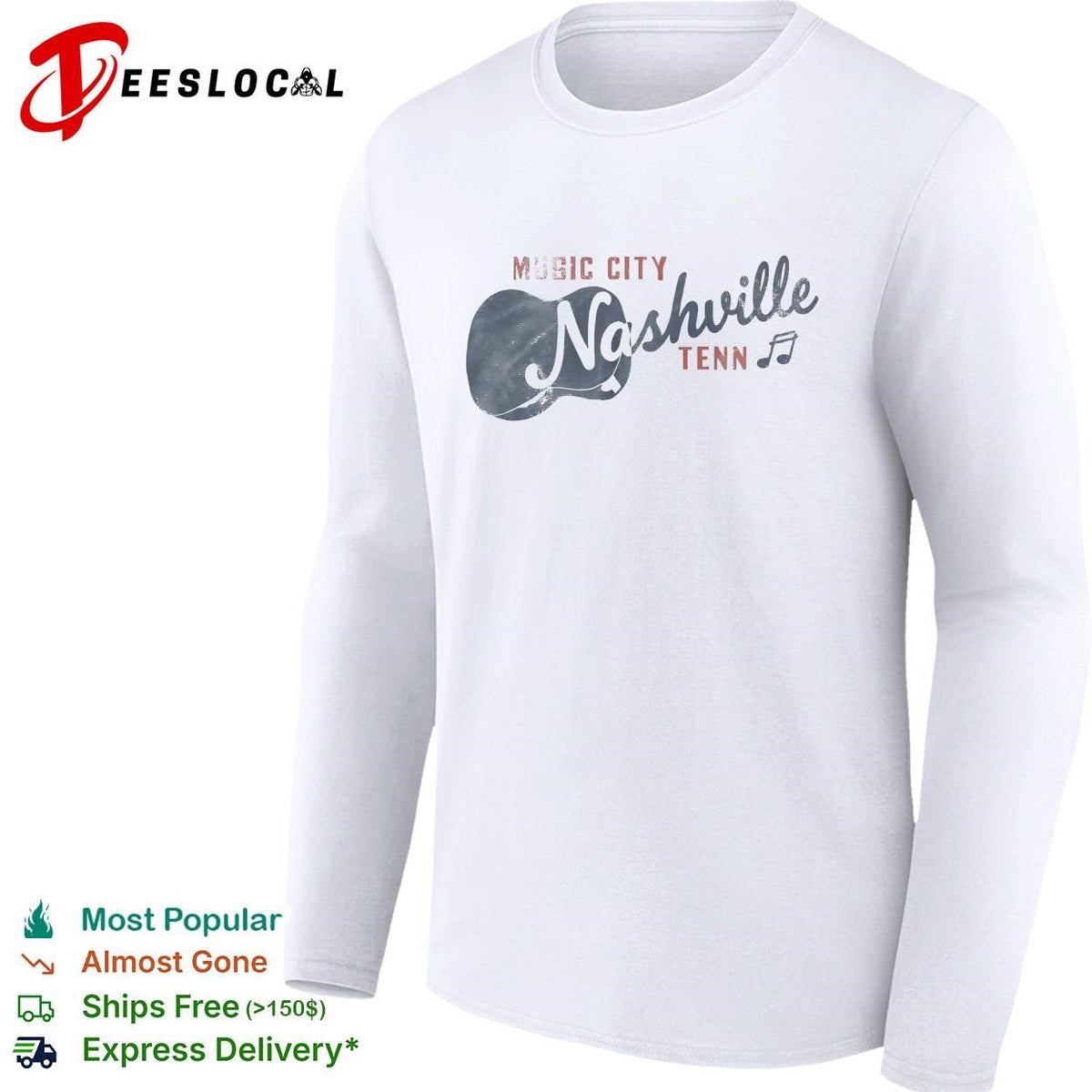 Music city guitar silhouette vintage badge shirt Unisex