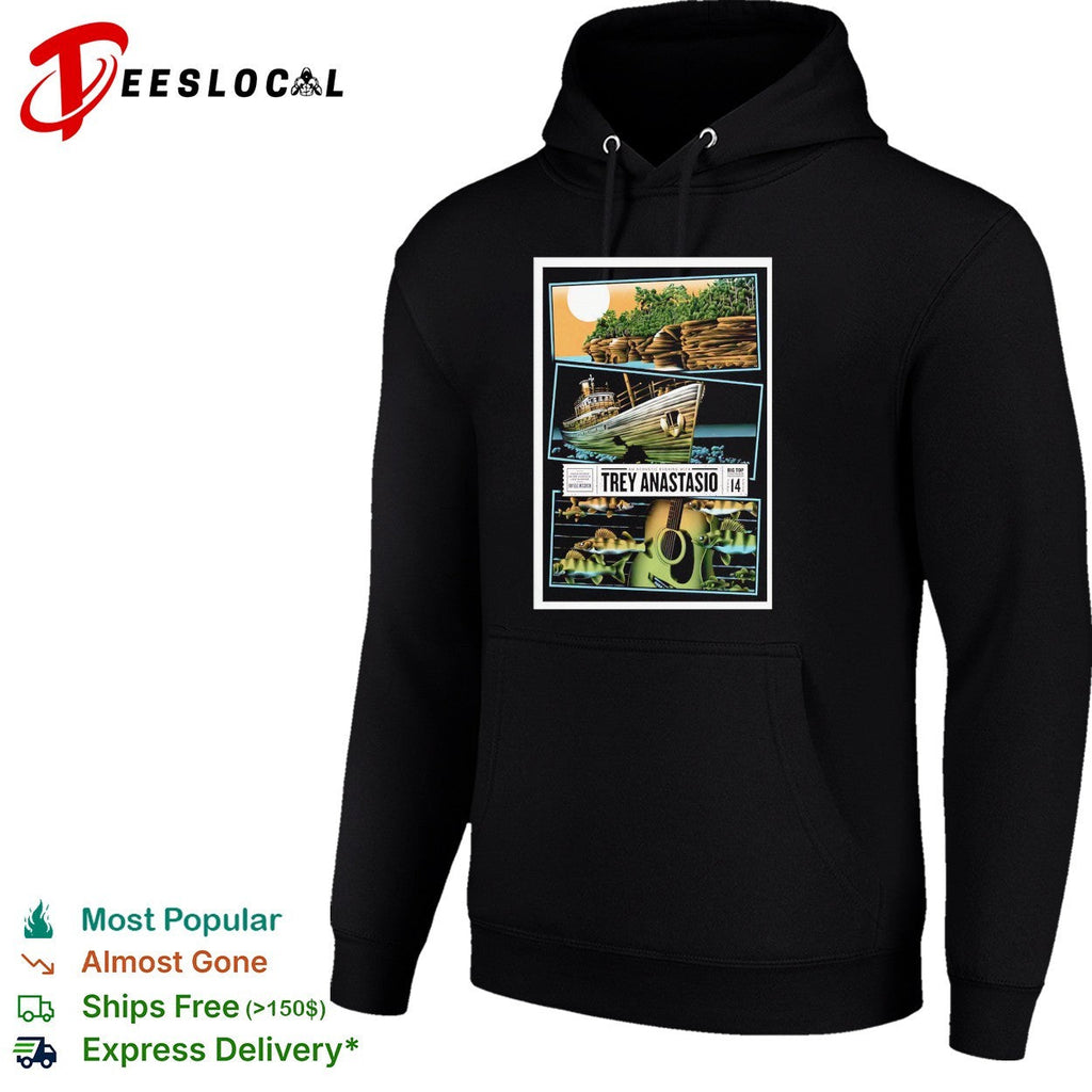 Musician boat moonlit water fishing dock concert framed poster art shirt Unisex